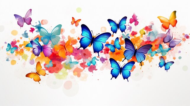 Colorful butterfly clipart Boho style watercolor painting background
