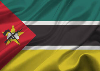 Mozambique flag waving in the wind.