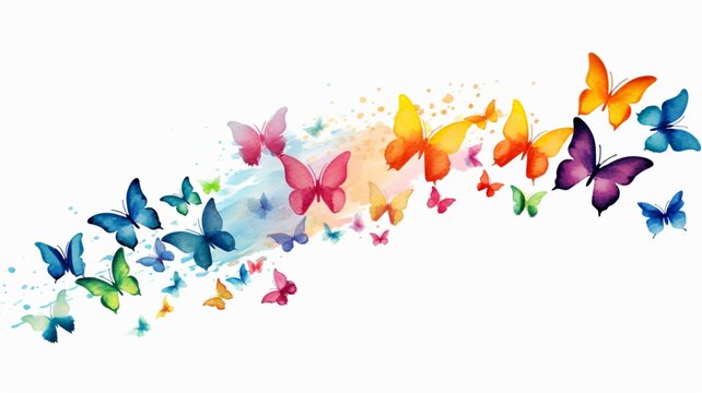 Colorful small butterfly watercolor illustration on white background
