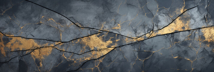 banner with the texture of a cracked grunge concrete wall,covered with an abstract network of cracks,black and gold tinting