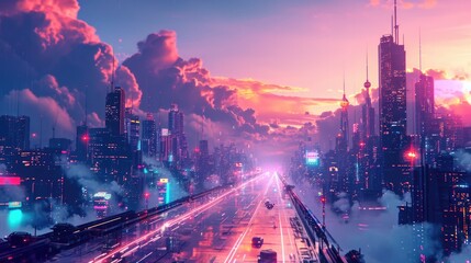 Night sky over a futuristic city, manga style. generative ai