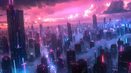 Obraz premium Night sky over a futuristic city, manga style. generative ai