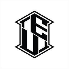 EU Logo monogram hexagon shield shape up and down with sharp corner isolated style design