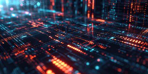 Close-up view of a computer circuit board. Can be used to illustrate technology, electronics, or computer hardware concepts - obrazy, fototapety, plakaty