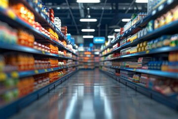 blurry product and food aisles in supermarket Generative AI