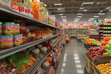 a grocery store with lots of food Generative AI - obrazy, fototapety, plakaty