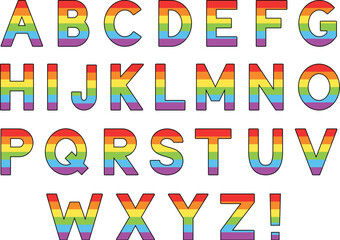 Rainbow Alphabet Letters Clipart Set with Black Outlines