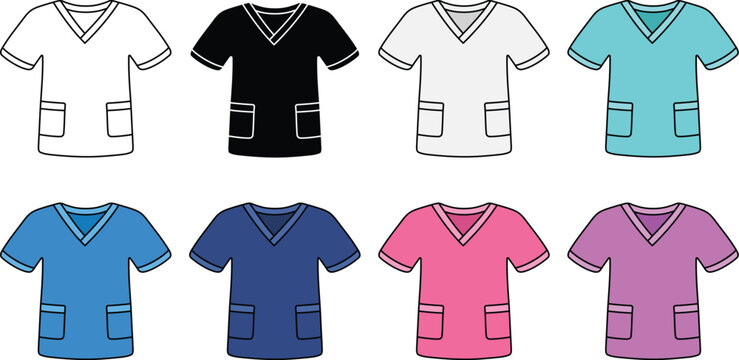 Medical Doctor or Nurse Shirt Clipart Set - Outline, Silhouette Color
