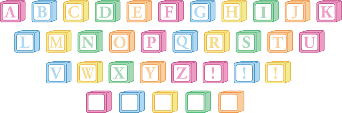 Pastel Color Alphabet ABC Block Vector Clipart Set	
