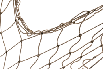 Football or tennis net. Torn rope mesh on a white background close-up