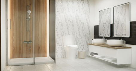 Wooden and black granite wall in Japan bathroom modern Onsen minimal style