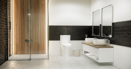 Wooden and black granite wall in Japan bathroom modern Onsen minimal style