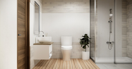 Fototapeta na wymiar shower in white bathroom modern minimal style.
