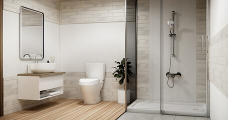 shower in white bathroom modern minimal style.