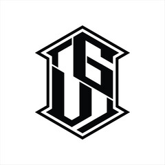 GV Logo monogram hexagon shield shape up and down with sharp corner isolated style design