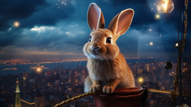 cute rabit with magical view ai generative image