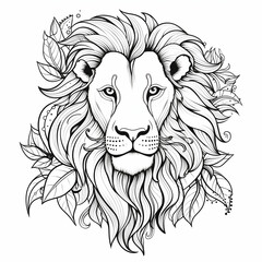 Fototapeta premium Courageous lion, detailed illustration. Linear painting without colors. Coloring page. Generated from AI.