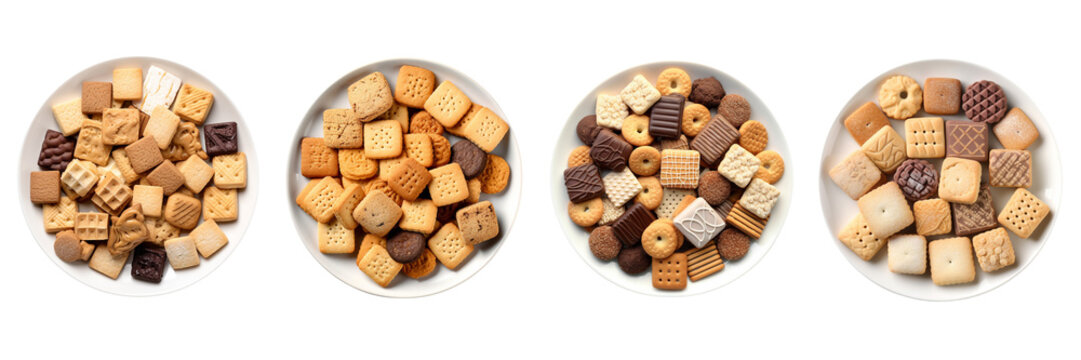 Set of Square-shaped cookies on a plate  top view isolated on a transparent background
