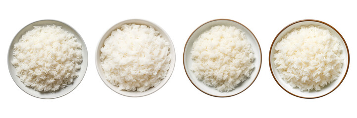 Set of rice on a plate  top view isolated on a transparent background