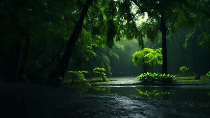 green rain view realestic ai generative photo