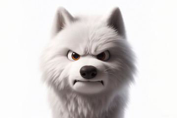 Obraz premium Angry, disgruntled white wolf on a white background. ai generative