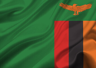 Zambia flag waving in the wind.