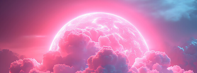 pink moon behind clouds in the sky, AI generated - obrazy, fototapety, plakaty