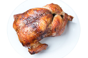 imagen trasparente de pollo a la braza en plato, comida peruana
