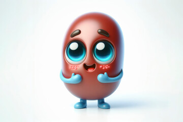 little cute happy beans 3d character with bulging eyes on solid a white background. ai generative