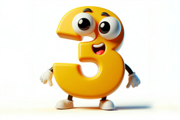 Obraz premium little cute happy number 3 3d character with bulging eyes on solid a white background. ai generative