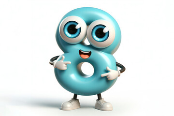 Obraz premium little cute happy number 8 3d character with bulging eyes on solid a white background. ai generative