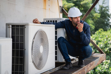 Engineers is checking the air conditioning cooling system of a major building or industrial facility.
