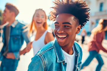 College students celebrate happily the end of classes in summer.