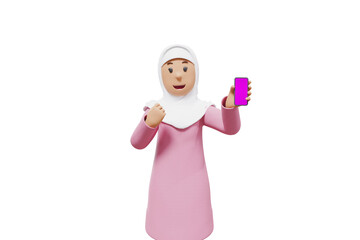 3d man holding a cellphone while interacting, expressing and smiling at the camera with a transparent background