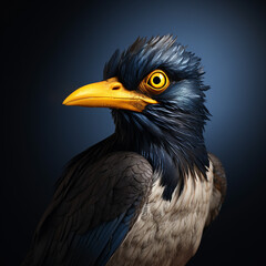 Obraz premium black bird with a yellow beak standing on a fence ai generative image