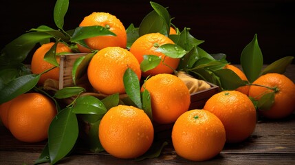 Juicy Mandarin Oranges on Wooden Background. Fresh and Healthy Citrus Fruits for Food Blog