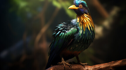 Fototapeta premium black bird with a yellow beak standing on a fence ai generative image