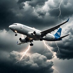 An airplane being ripped to shreds flying through a fierce lightning storm. The power and beauty of nature. Generative AI