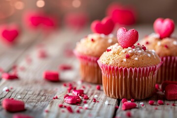 Valentine's Day cupcake decorated with sugar hearts 