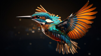 Obraz premium Common kingfisher with wings spread out on a branch ai generative photo