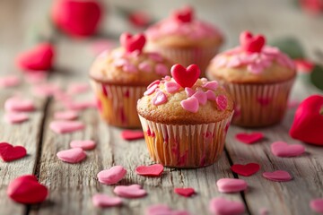 Valentine's Day cupcake decorated with sugar hearts 