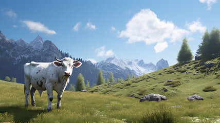 Fototapeta na wymiar cow with natureal view AI Generative Art