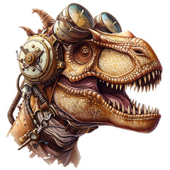 Illustration of dinosaur png in steampunk style