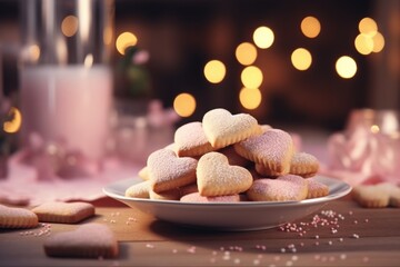 Valentine's day heart shaped cookies on the plate