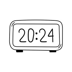 Digital Watch 2024 vector icon in doodle style. Symbol in simple design. Cartoon object hand drawn isolated on white background.