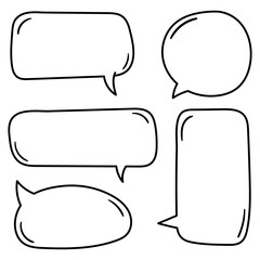 Vector set of hand drawn speech bubbles. Doodle style speaking bubbles isolated on white background.