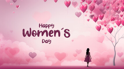Decorations on a Pink Background for Women&rsquo;s Day - Pink hearts
