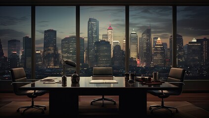 Fototapeta na wymiar conference room background with a cityscape view