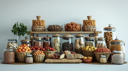 Selection of dried fruits and vegetables in a pantry. 3d rendering