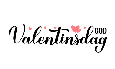 Naklejka na ściany i meble God Valentinsdag - Happy Valentines Day in Norwegian. Calligraphy hand lettering. Vector template for poster, postcard, logo design, flyer, banner, sticker, t-shirt, etc.